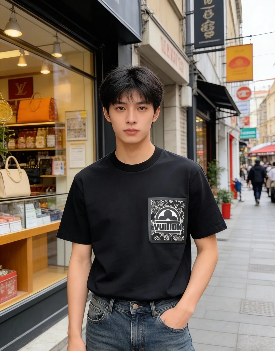Louis Vuitton/Louis Vuitton presbyopic fake pocket printed short sleeves